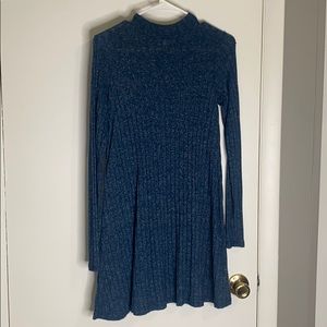 Blue knit mock neck mini dress